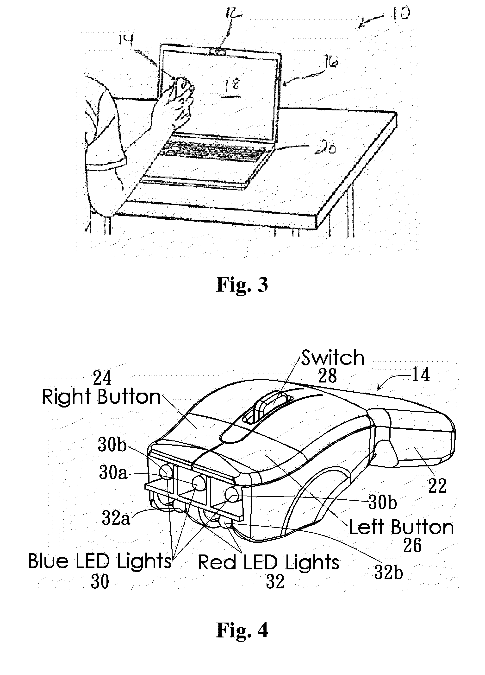 Three-dimensional pointing using one camera and three aligned lights