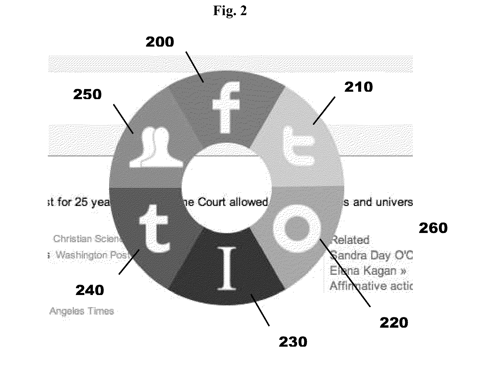 Content sharing application utilizing radially-distributed menus