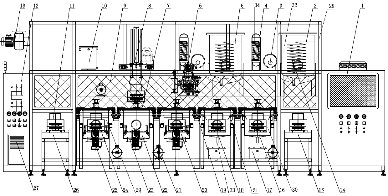 Multi-groove type vacuum hydrocarbon cleaning and drying machine for alloy stamping parts