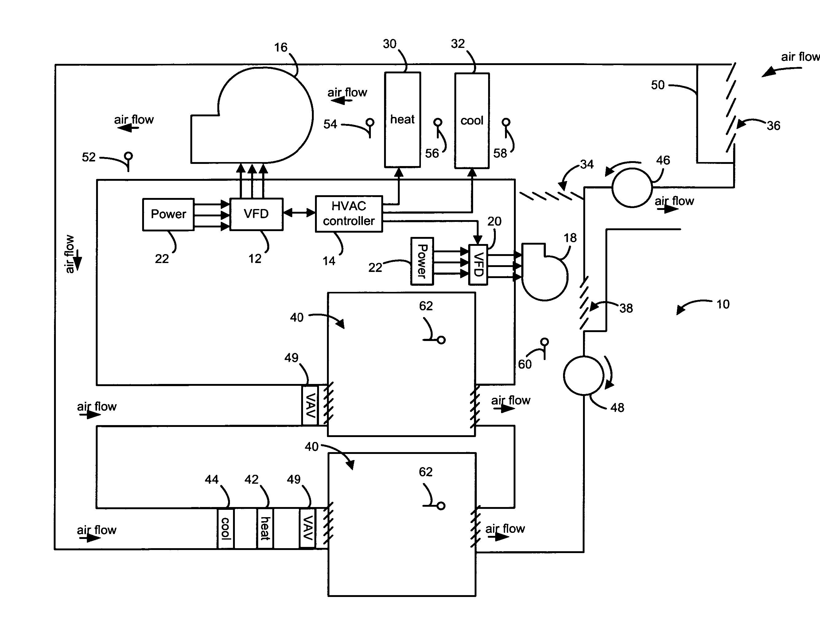 Air handler unit fan installation and control method