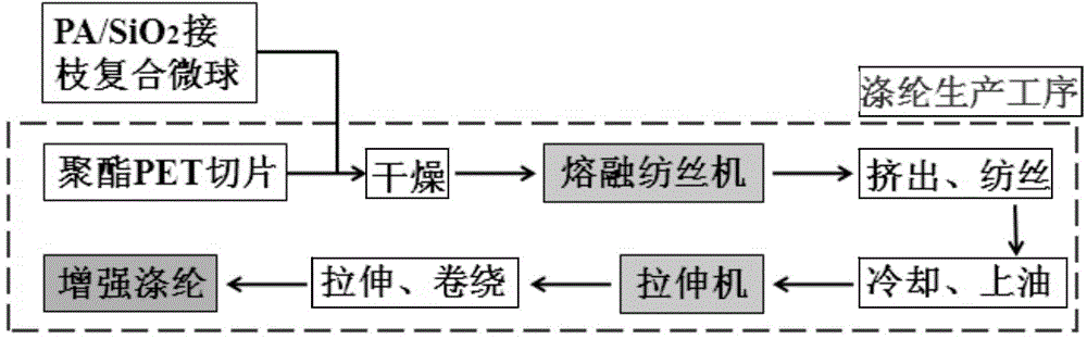 Preparation method of grafted SiO2 particle cluster orientation reinforced polyester fiber