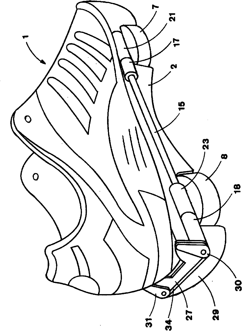 Multi-purpose shoe for walking and rolling, comprising laterally-folding wheels built into the sole