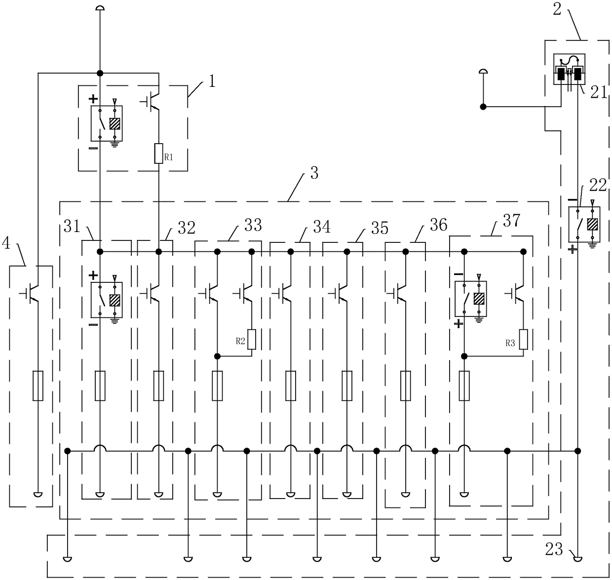 High-voltage power distribution device and method