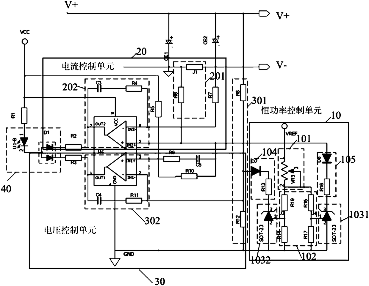 Constant-power control driving circuit and driving power supply