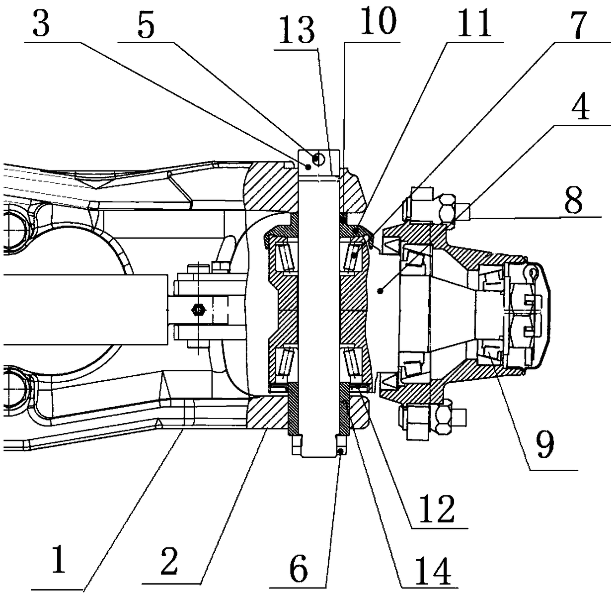 Steering mechanism with two sets of tapered roller bearings