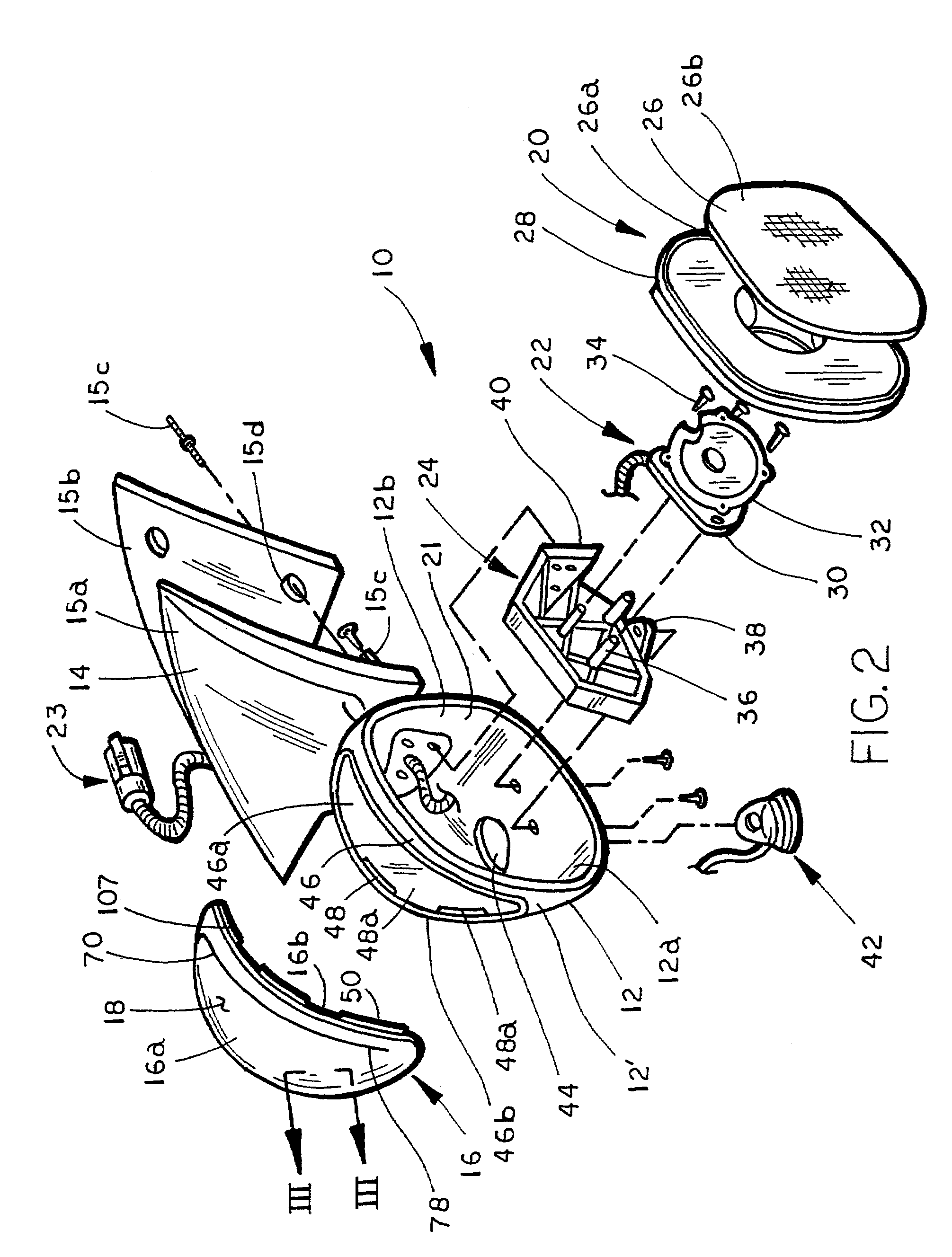 Outside sideview mirror assembly with reduced wind noise