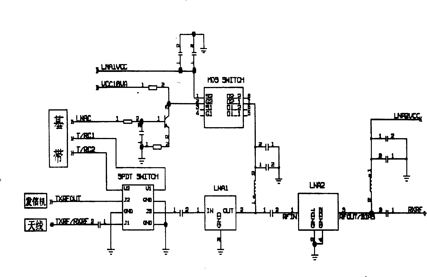 Linear low noise amplifying device of time division duplex system