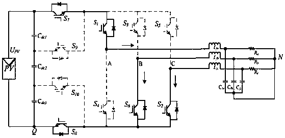 Ten-switch clamping type three-phase non-isolated photovoltaic inverter topology