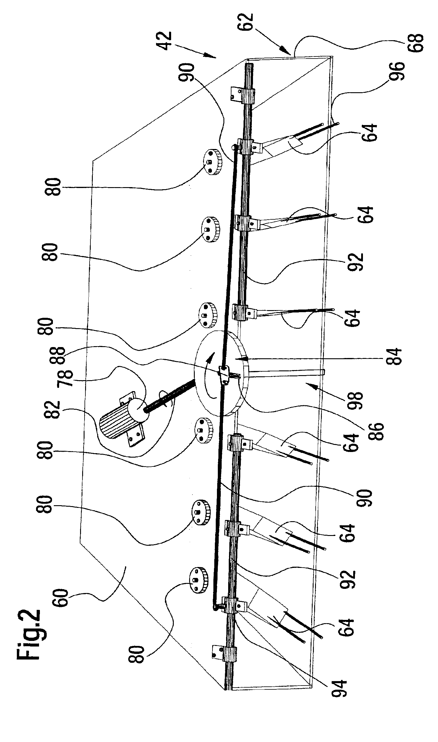 Distributing device having continuously moving guide vanes