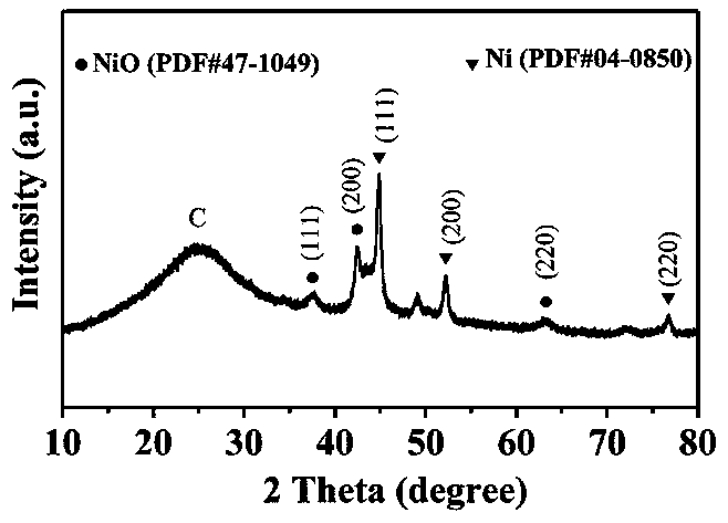 Ni/NiO-C composite material with porous structure and preparation method and application thereof