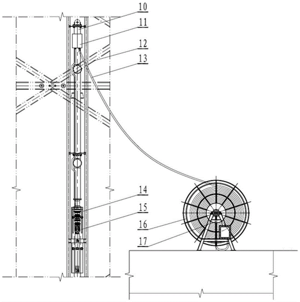 Offshore platform tower type submersible pump cable take-up and release apparatus