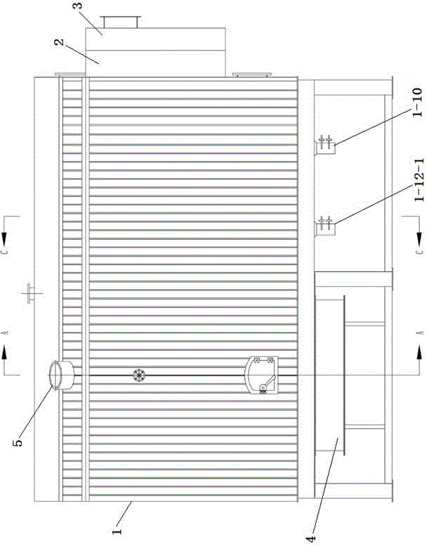 Ash settling, denitrifying and cooling all-in-one machine for flue gas of straw combustion boiler and implementation method