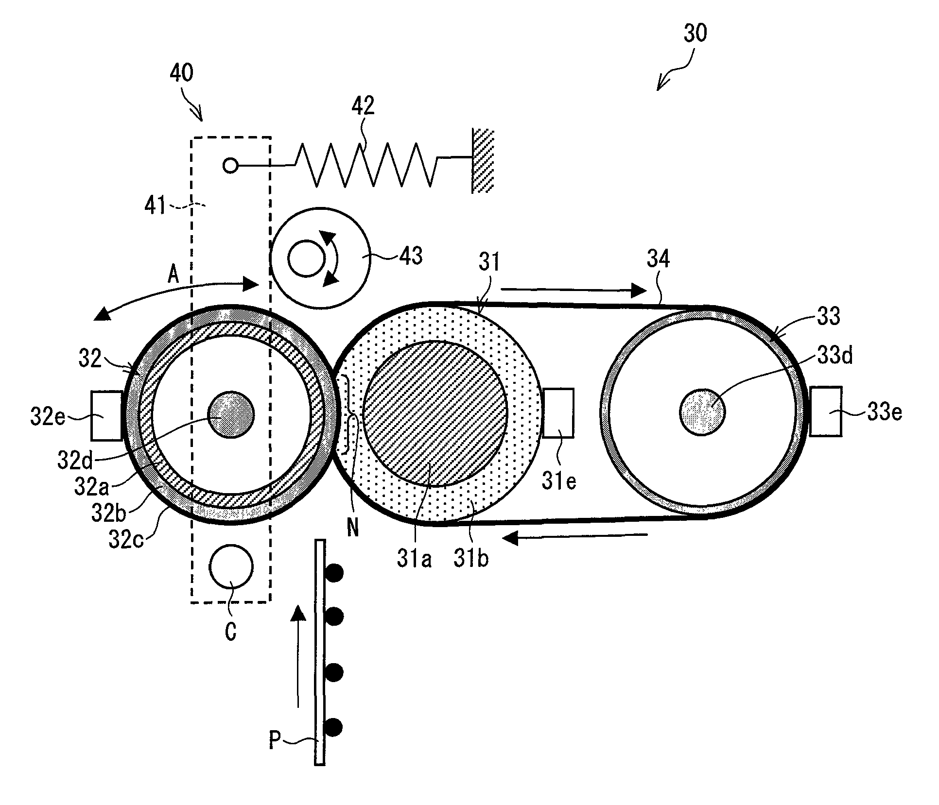 Fixing device having an endless fixing belt and two-position disjunction mechanism