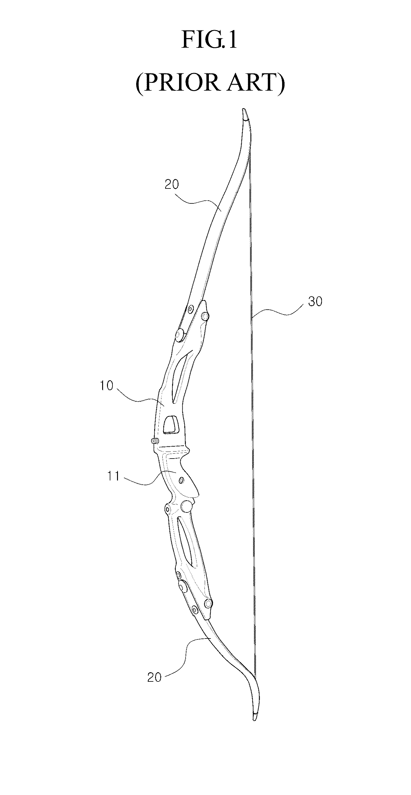 Recurved bow with improved vibration damping function