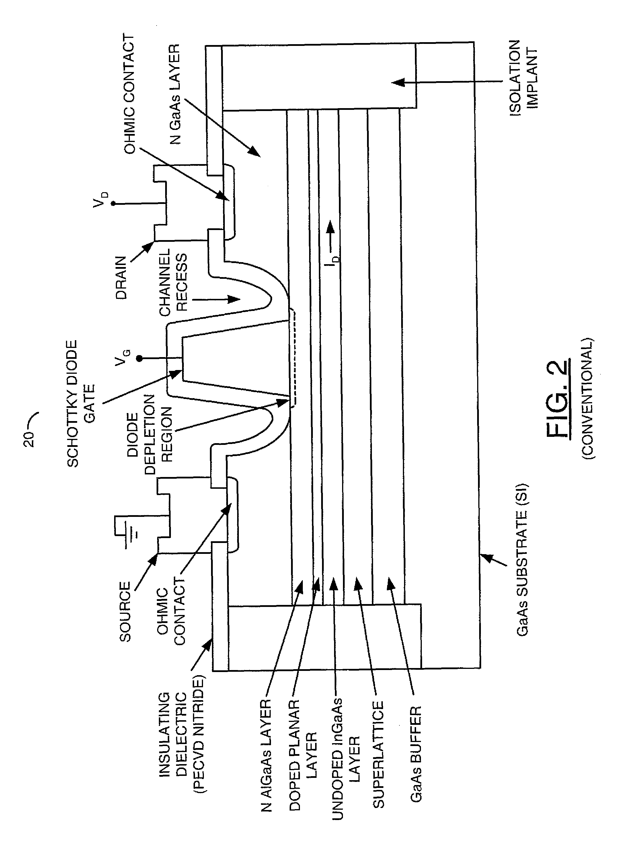 Structure of a pHEMT transistor capable of nanosecond switching