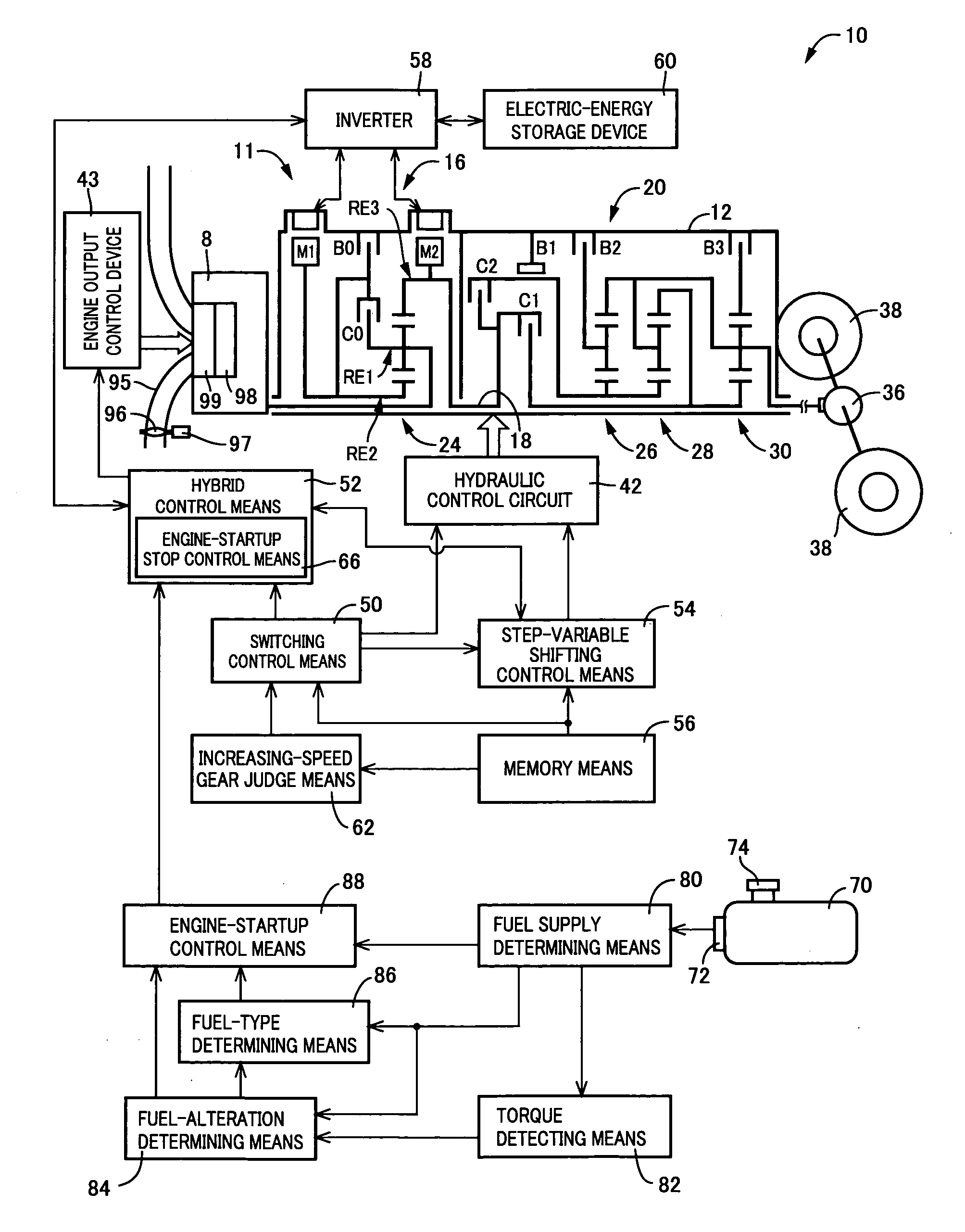 Control device for hybrid vehicle power transmitting apparatus