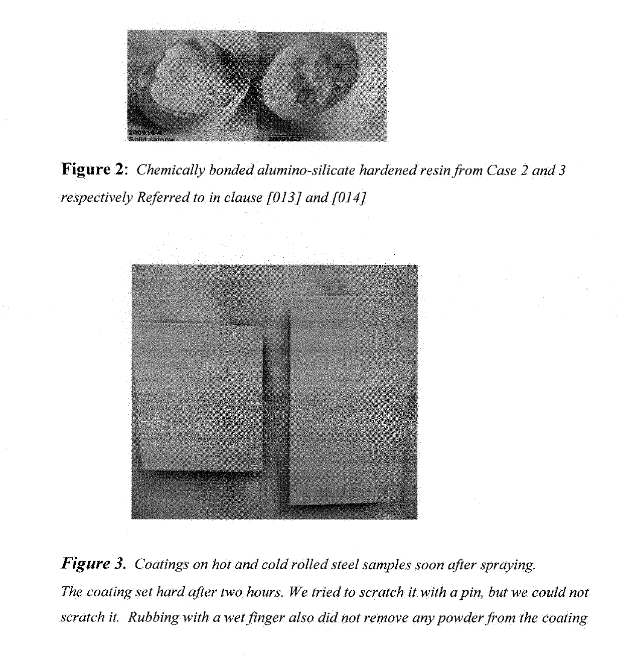 Sprayable alumino-silicate coatings, resins, their compositions and products