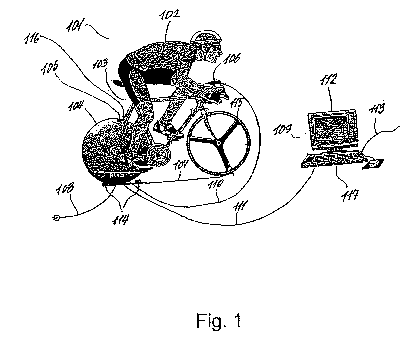 Apparatus for training on a bicycle connected to the apparatus