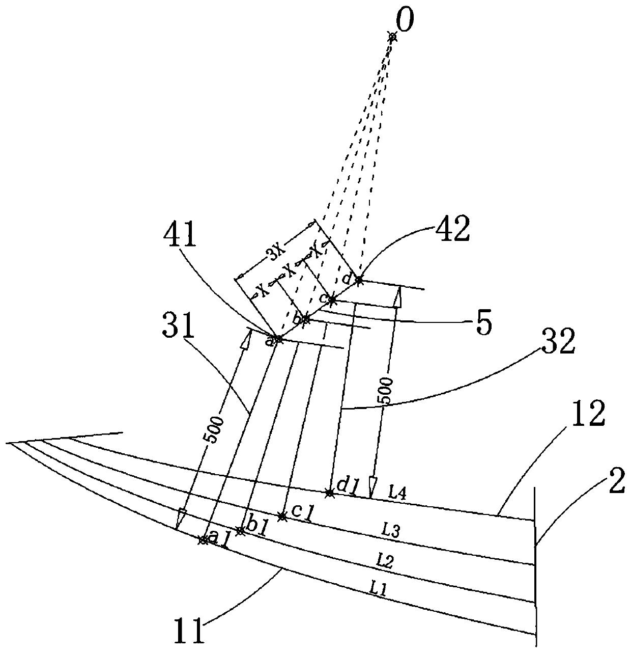 Non-parallel linear card sample quasi-line point solving method