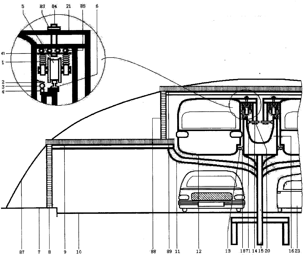 Monorail two-way bus system using median