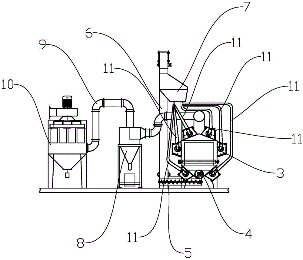 Shot blasting machine special for outer wall of cylinder steel pipe