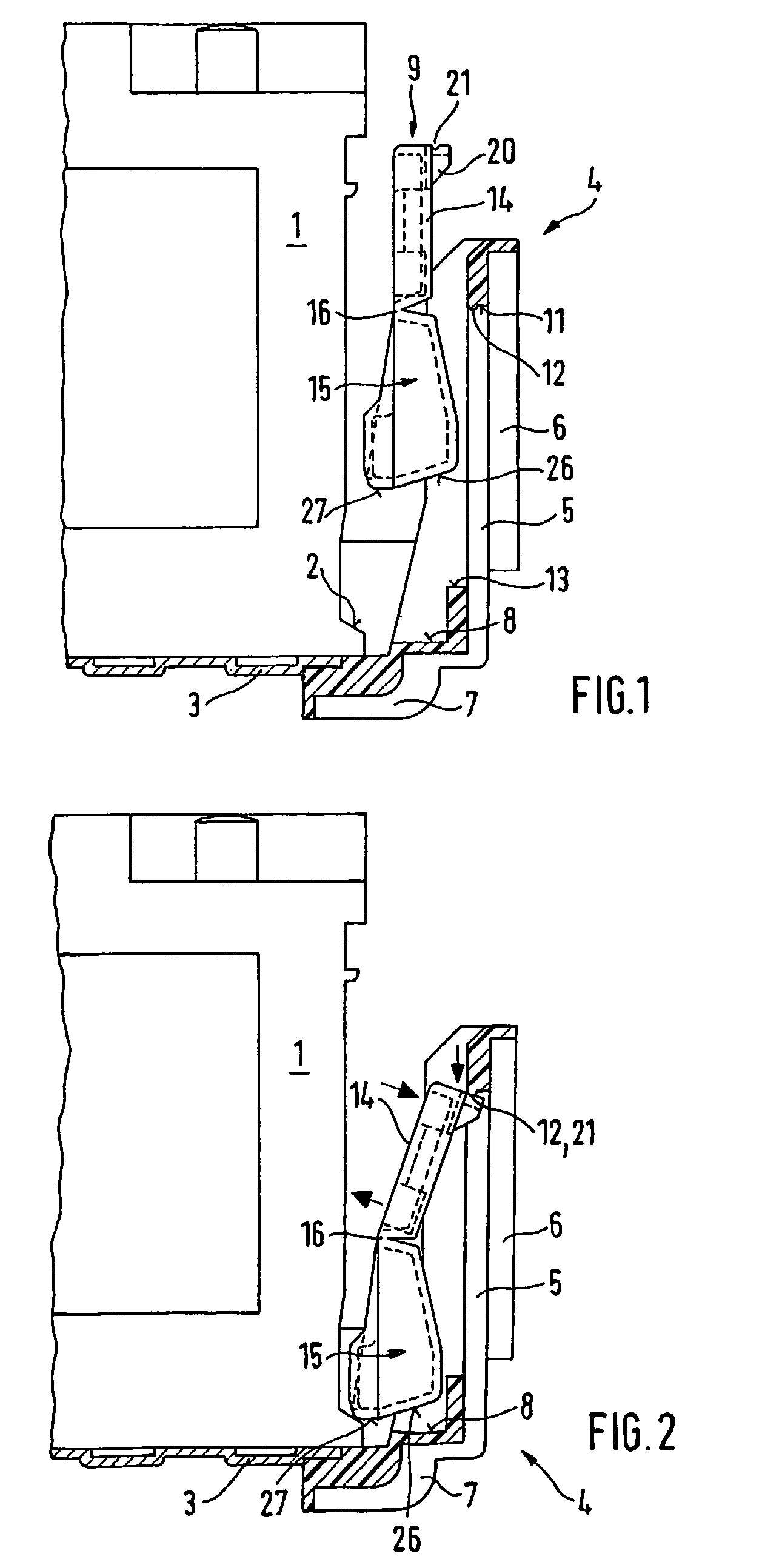 Device for fixing a housing, especially a housing pertaining to a motor vehicle battery, to a carrier plate