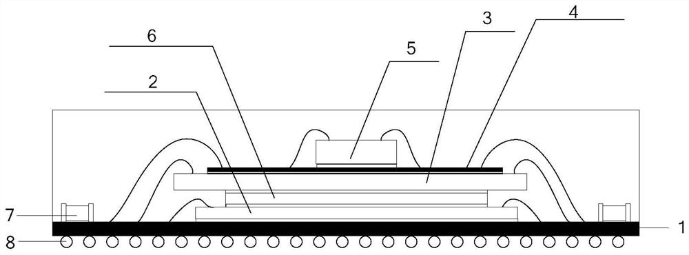 SiP module based on silicon switching four-layer three-dimensional stacking and manufacturing method