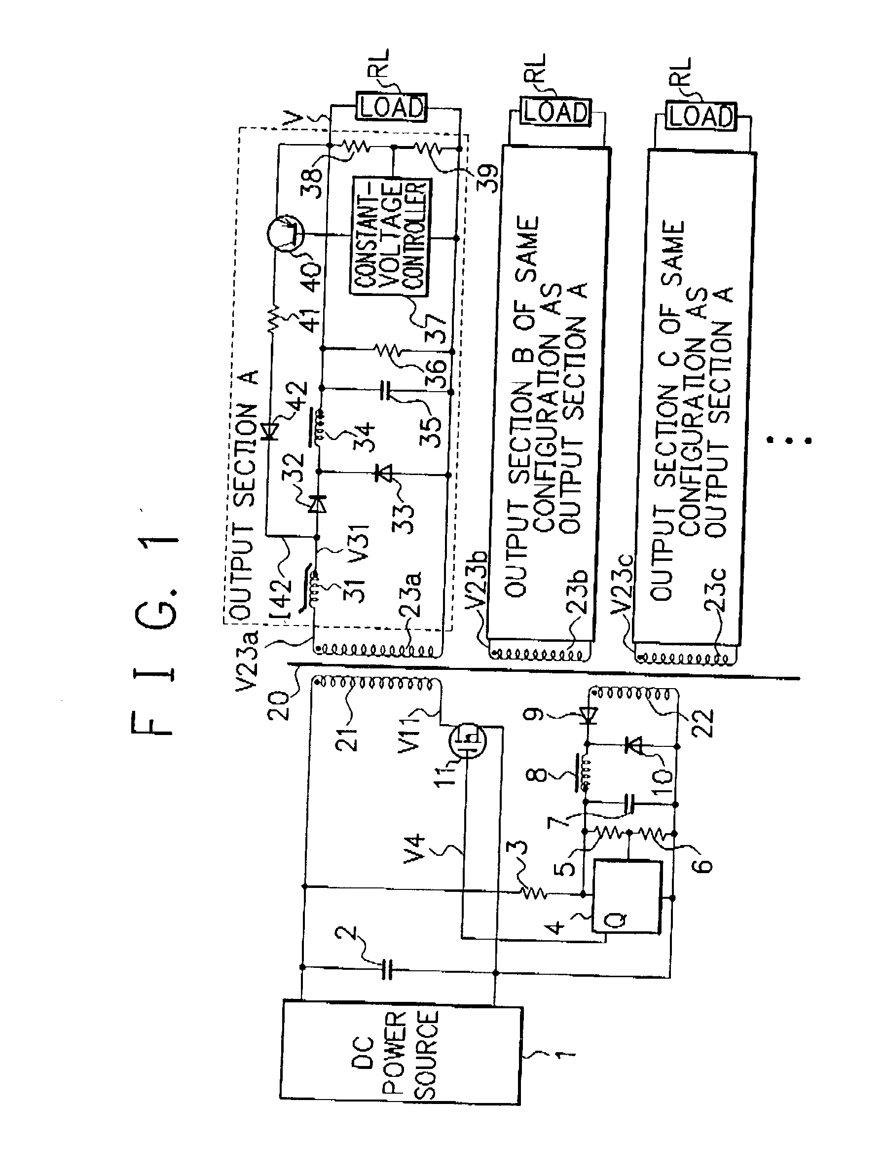 Multi-output switching power source circuit