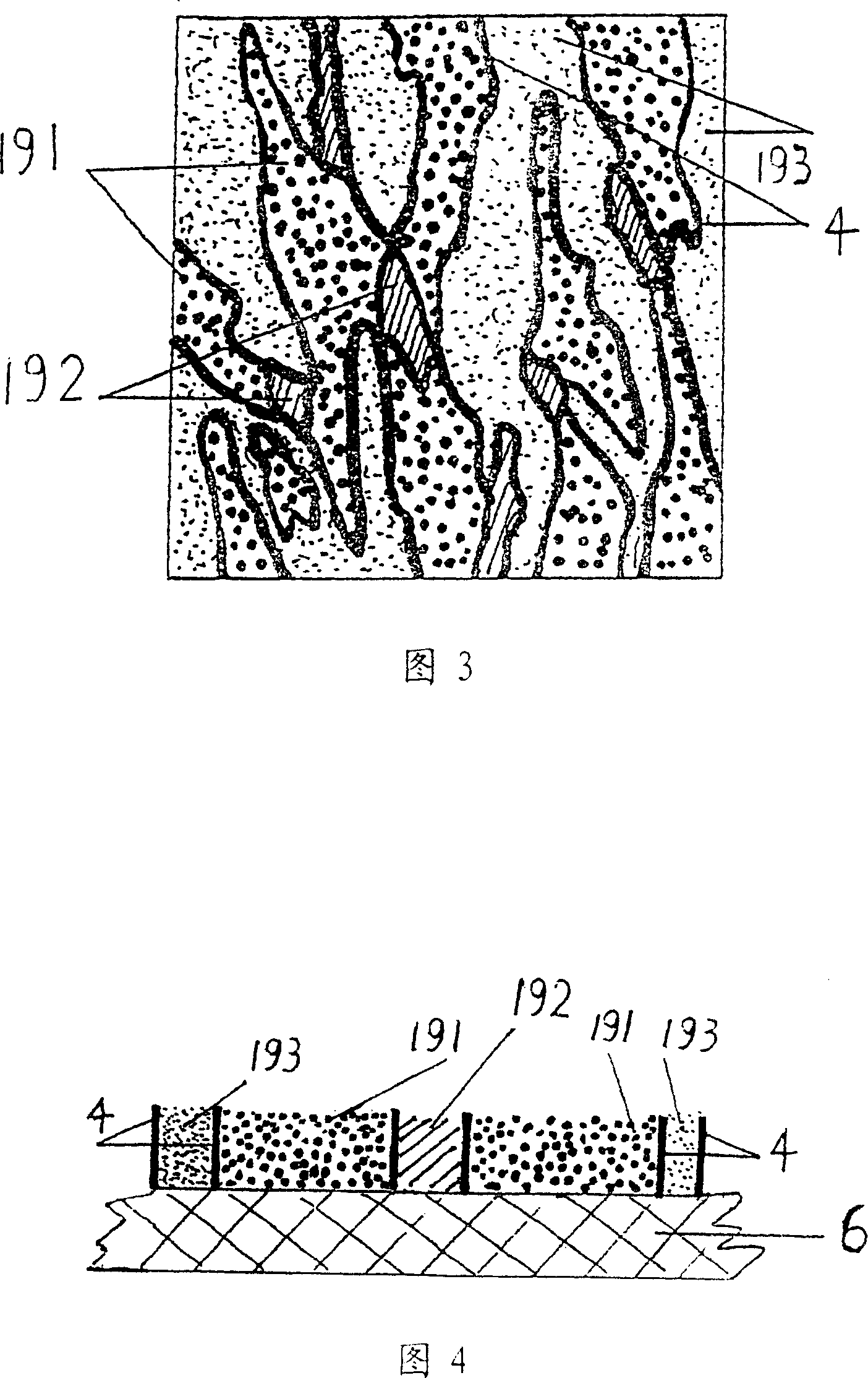 Large-area anti-fracture plate with 3-D coloured blank pattern and its making method