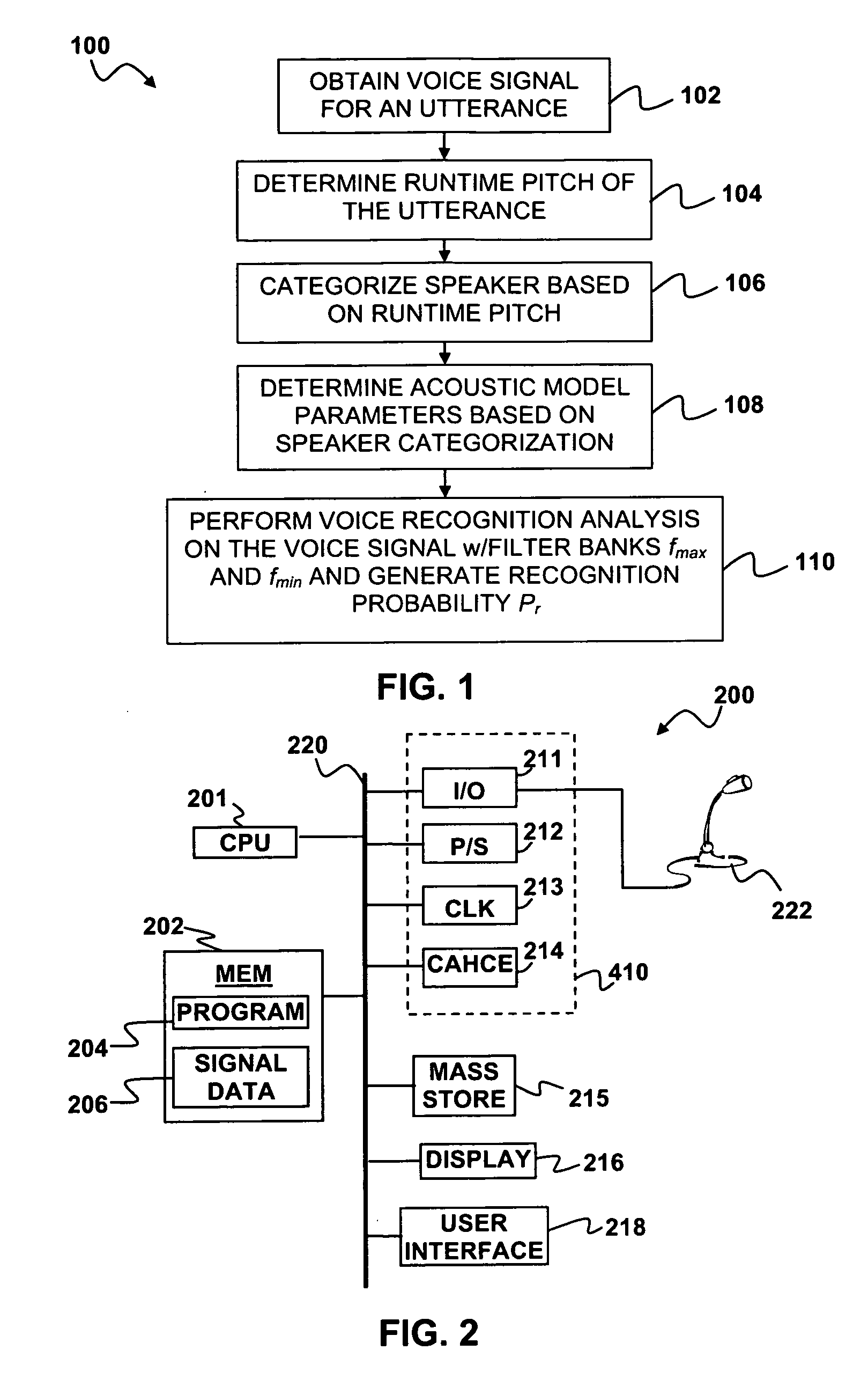 Voice recognition with speaker adaptation and registration with pitch