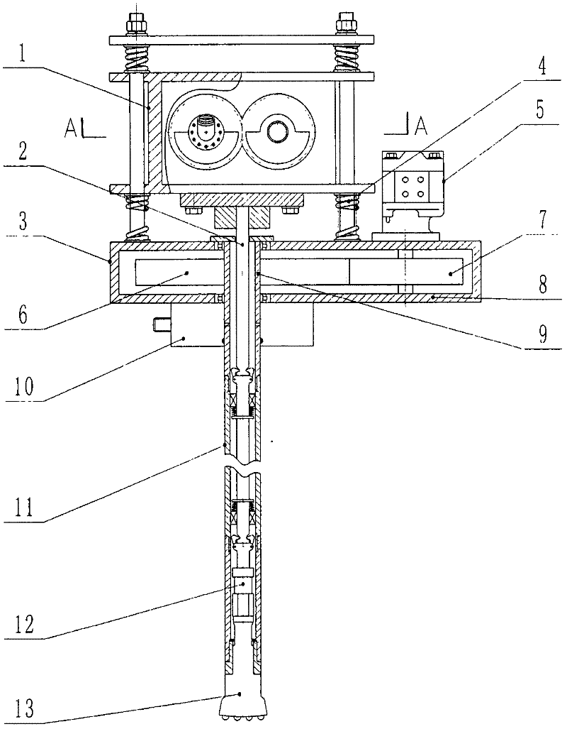 Rotary impact type rock drilling machine and double-layer drilling rod mechanism