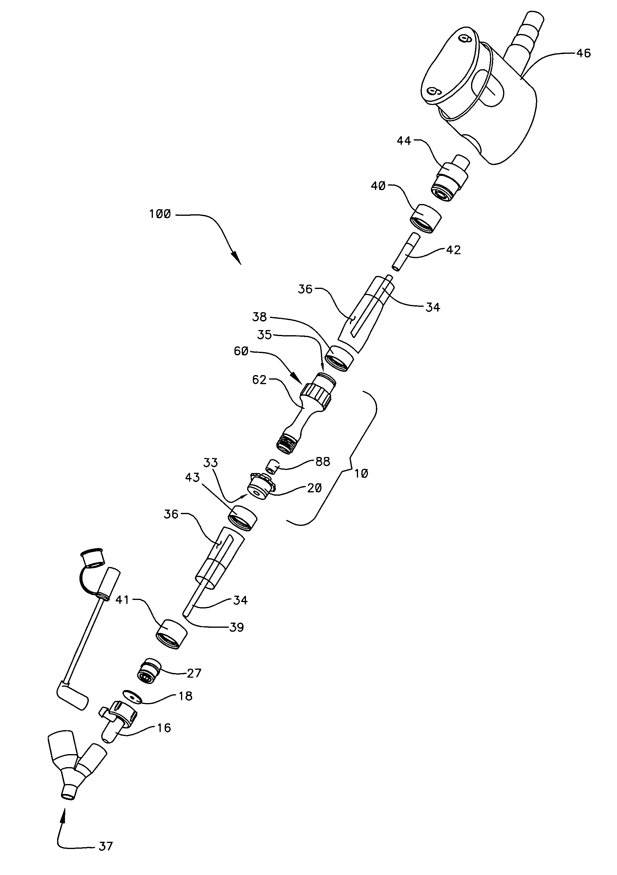 Clamping assembly for limiting the depth of insertion of a respiratory care treatment device