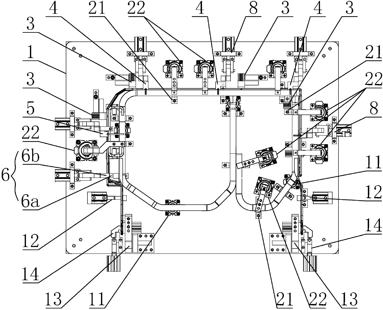 Brace-shaped steel wire welding fixture in sextant seat cushion skeleton