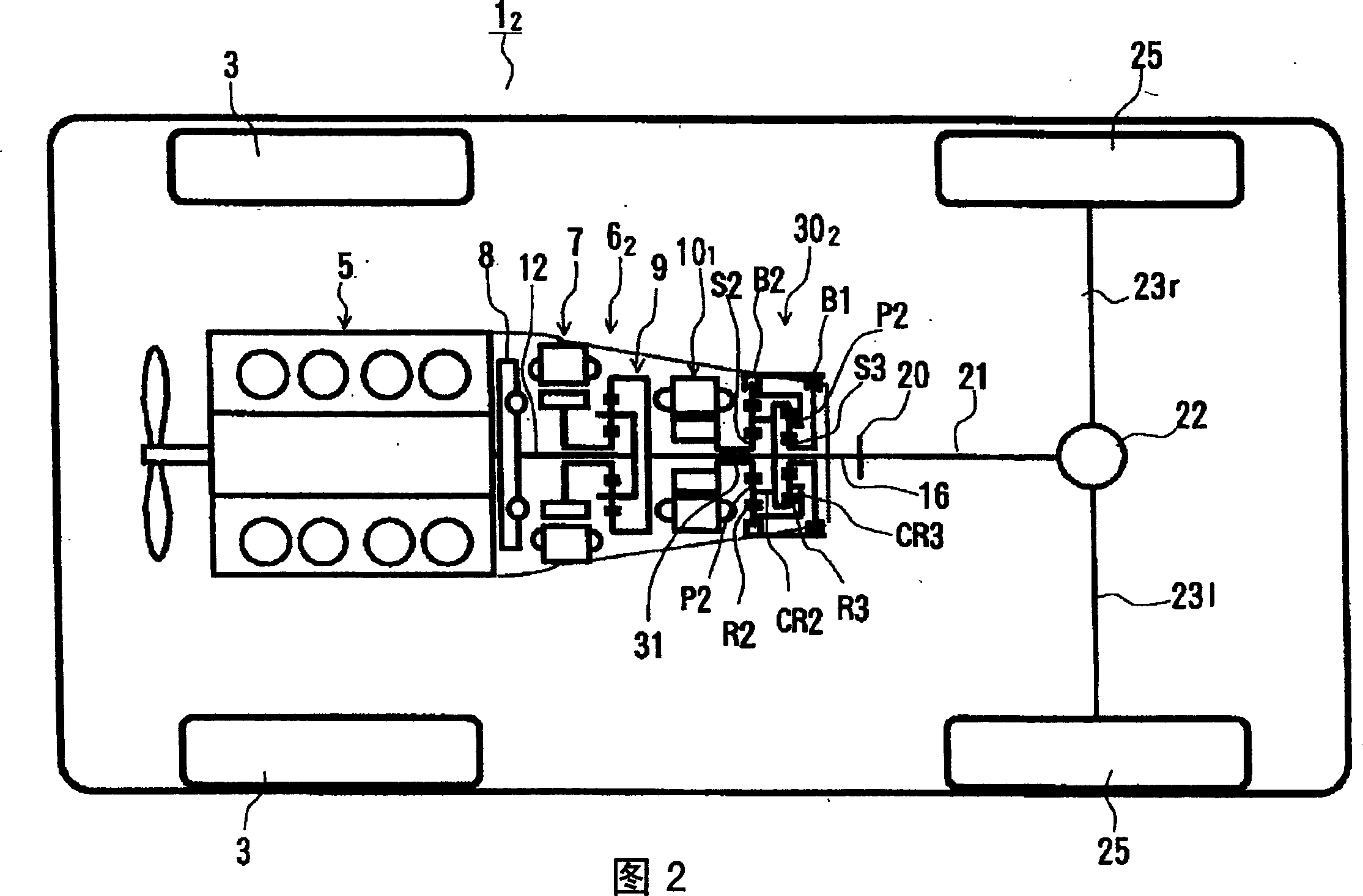 Hybrid drive system and vehicle equipped therewith