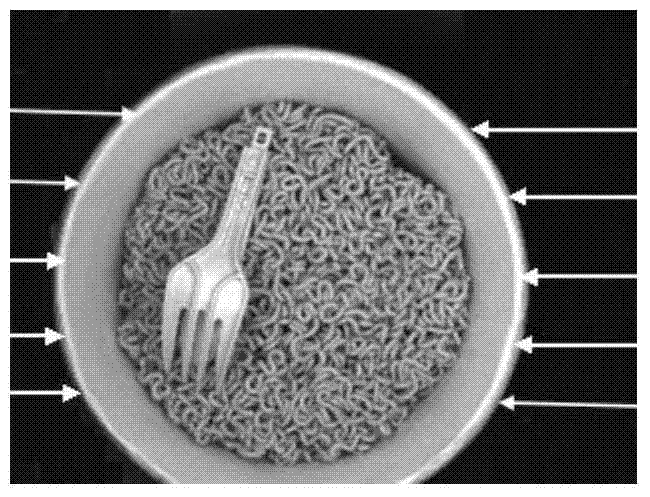 Image segmentation method for cup noodles in which forks are thrown through throwing machine