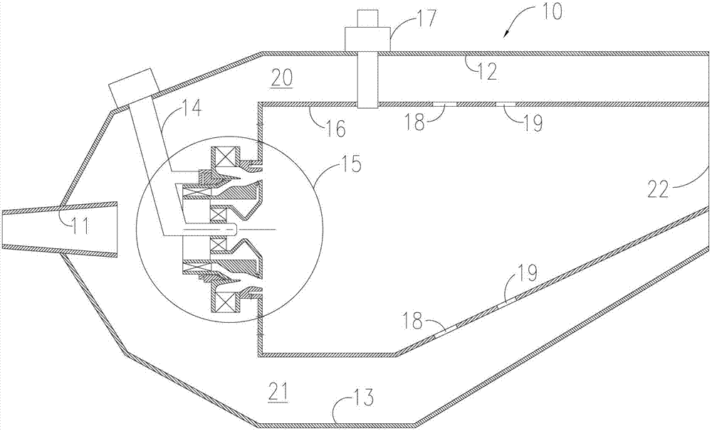 Partial pre-mixing and pre-evaporation burning chamber with prefilm type nozzle