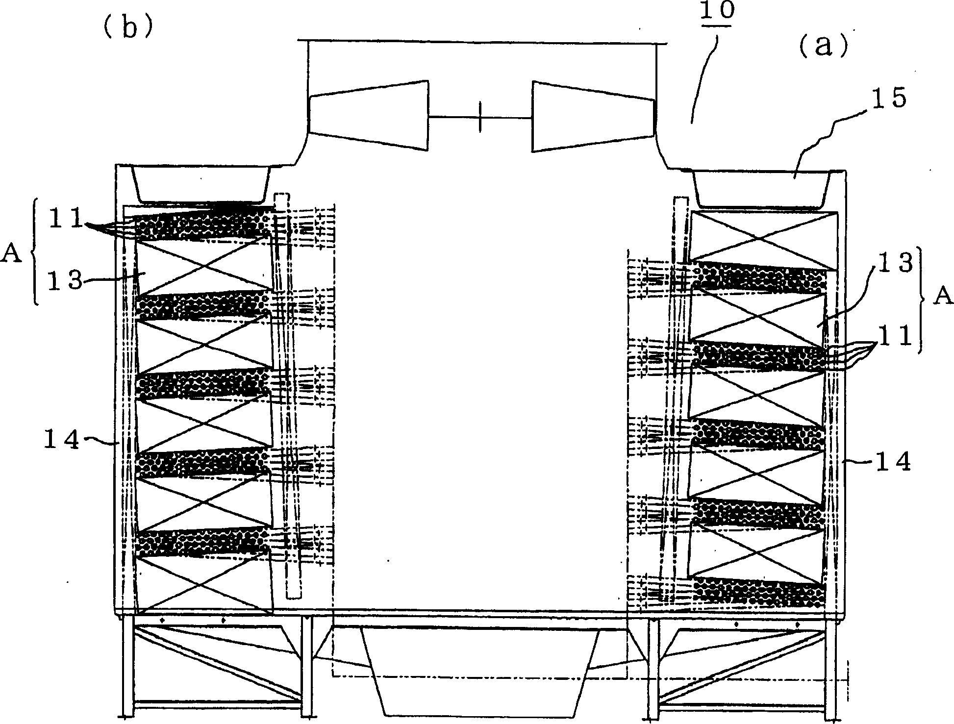 Heat exchanger set supporting piece, stuffing unit and closed type heat exchange tower