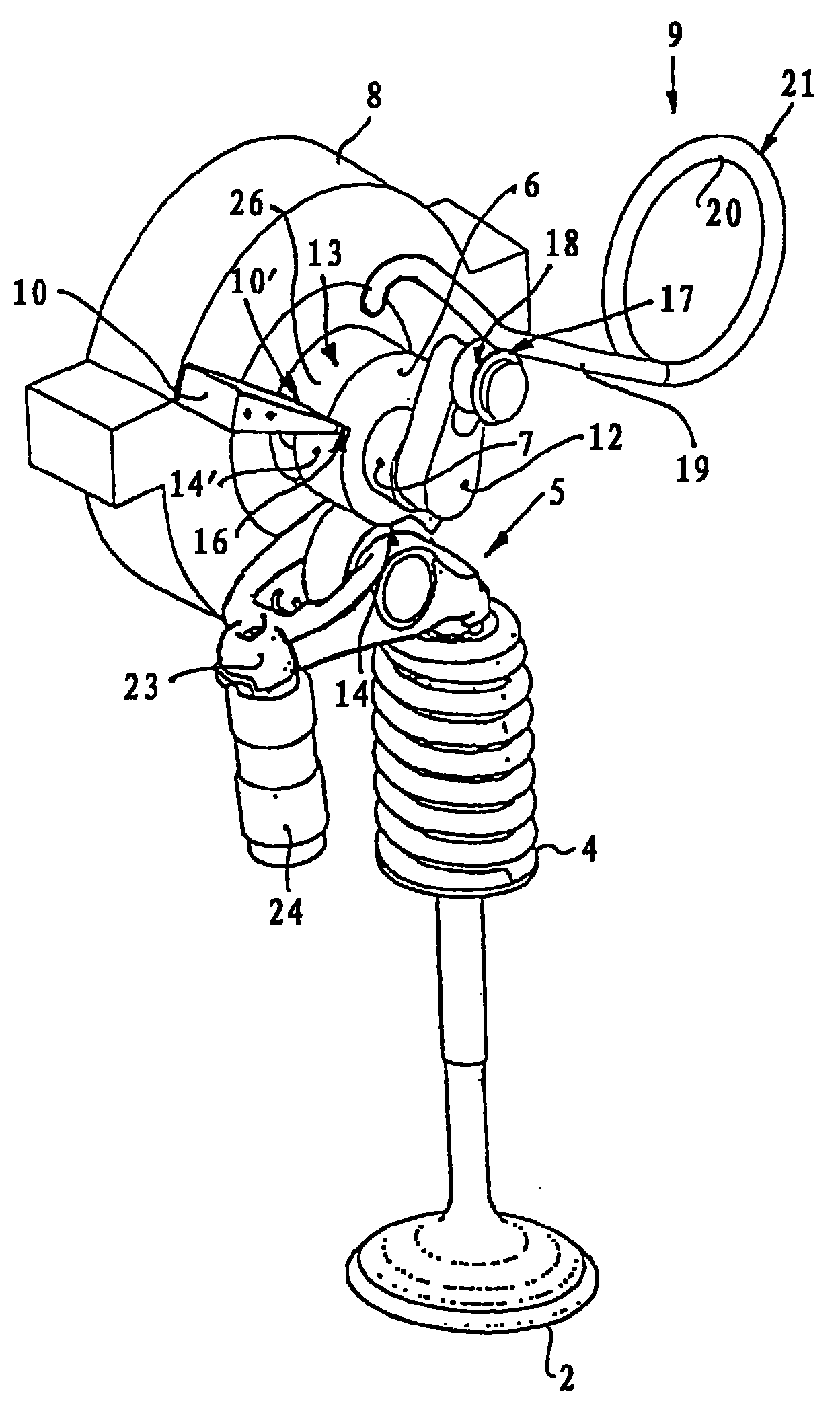 Rotary actuator device for controlling the stroke of a gas-shuttle poppet valve in the cylinder head of an internal combustion engine