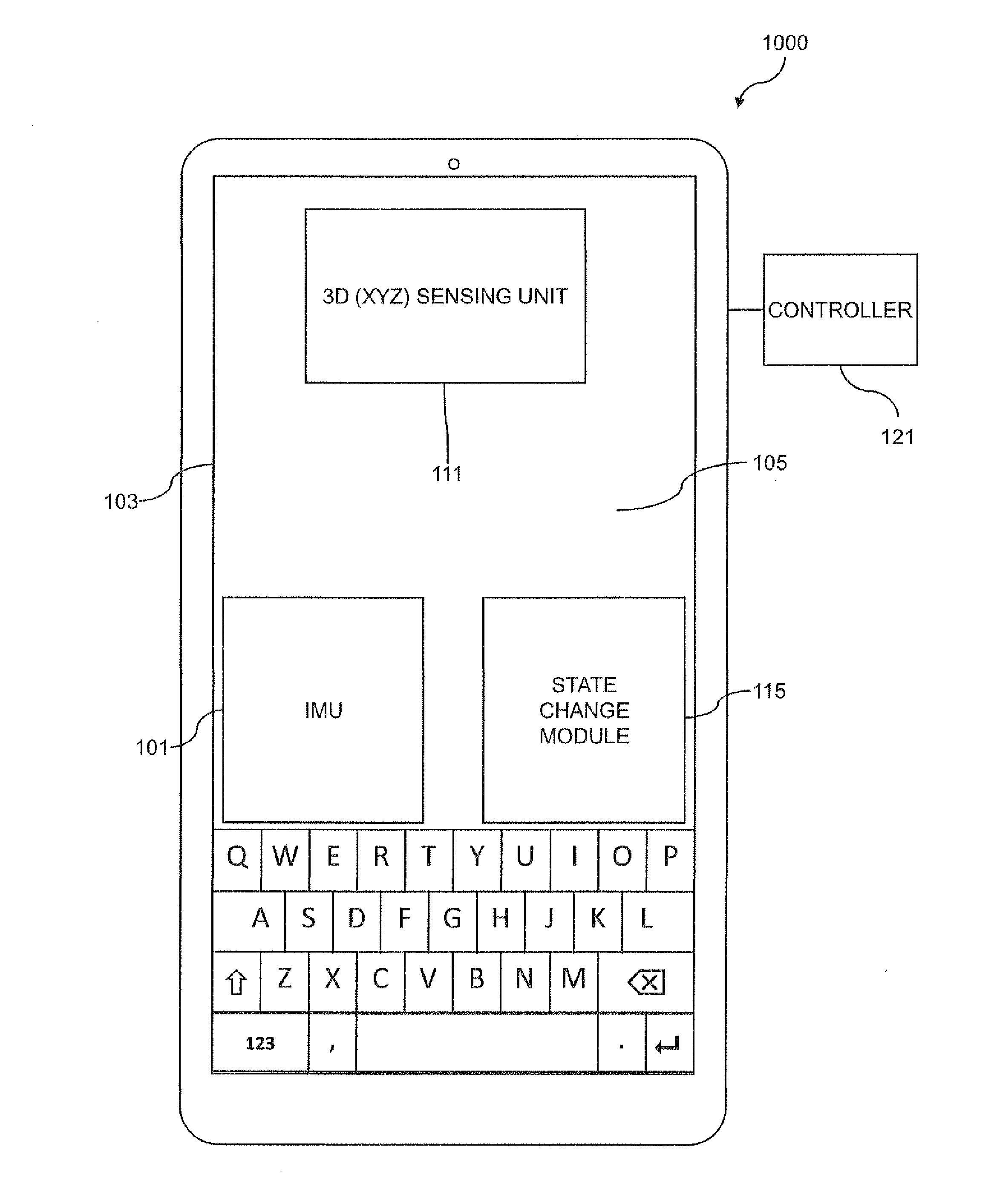 Mobile device with an inertial measurement unit to adjust state of graphical user interface or a natural language processing unit, and including a hover sensing function