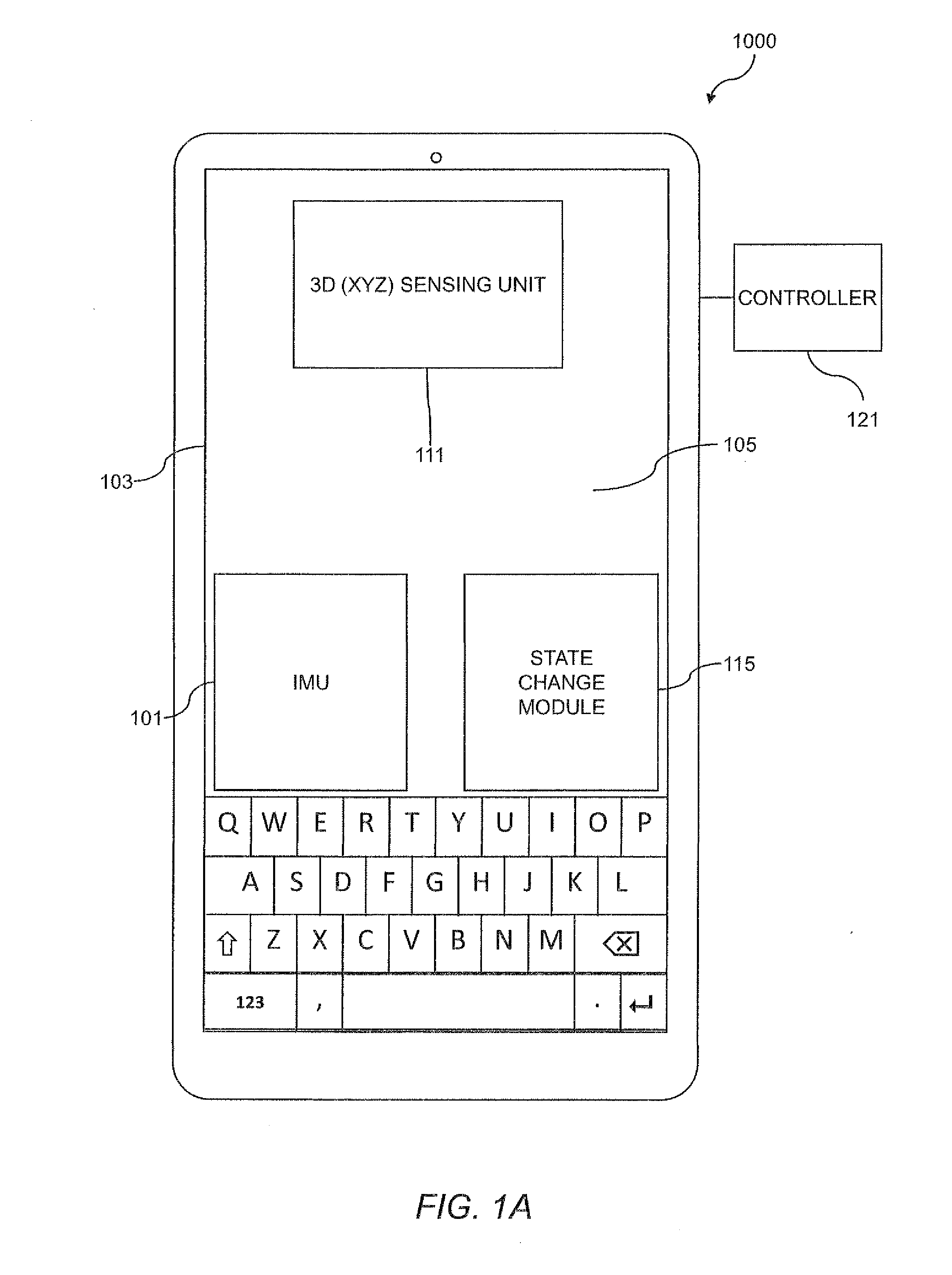 Mobile device with an inertial measurement unit to adjust state of graphical user interface or a natural language processing unit, and including a hover sensing function