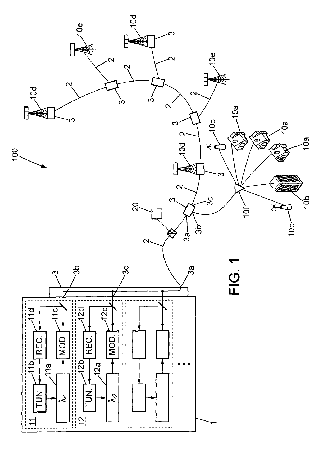 Process for detecting detuning at wavelength splitter in optical fibre transmission network and optical fibre transmission network