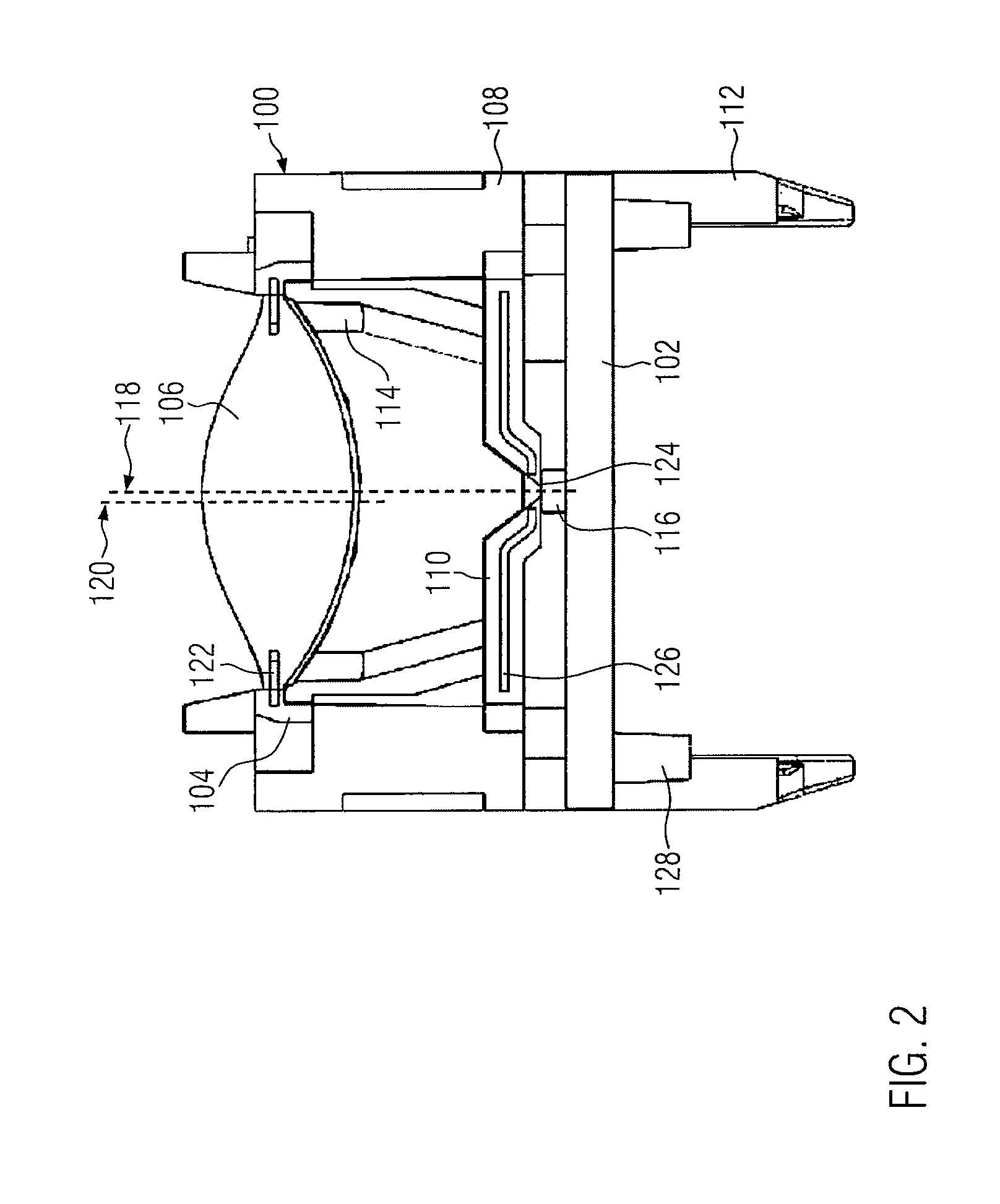 Lens carrier and optical module for a light curtain and fabrication method