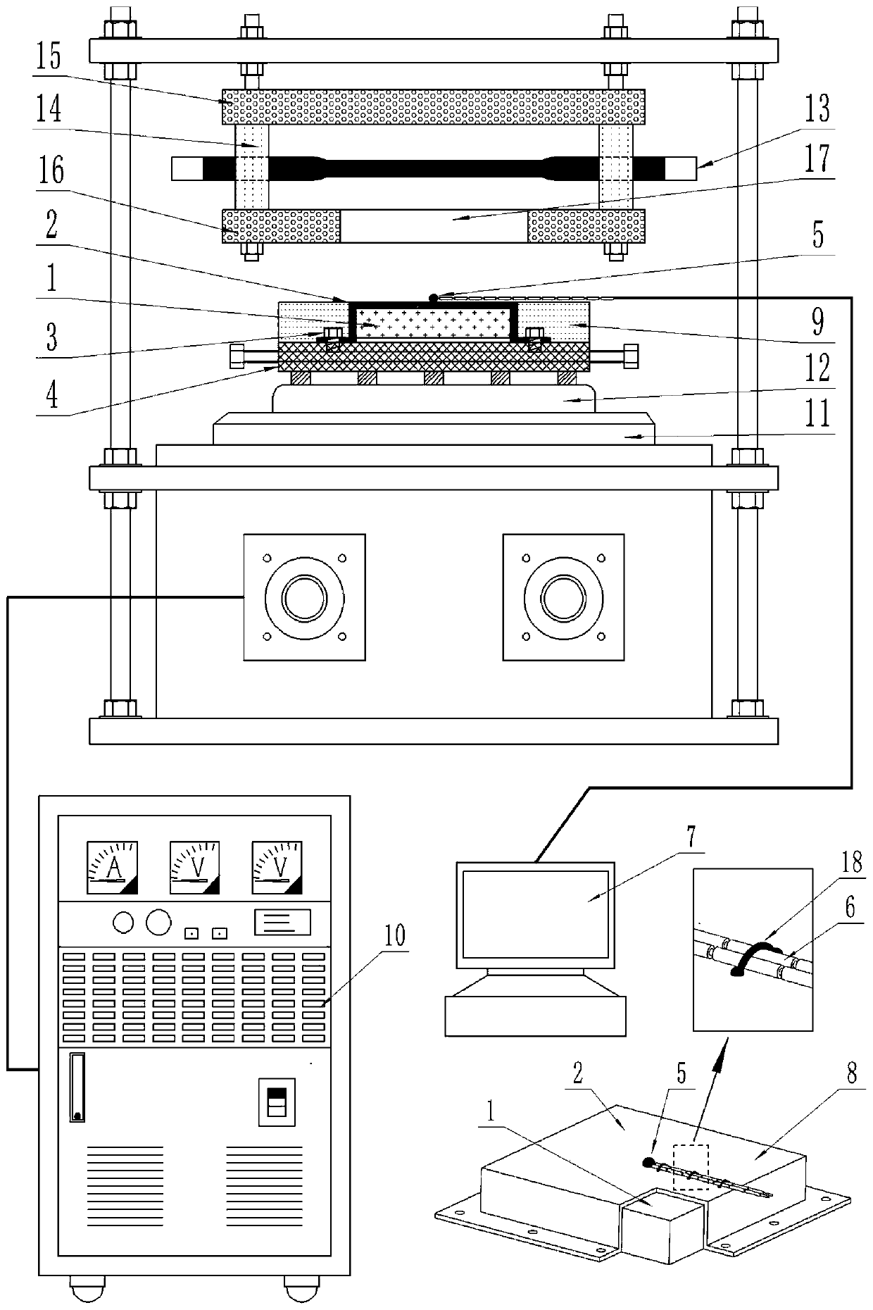 Thermal/vibration coupling test device of lightweight heat-proof material in 1700 DEG C extreme high temperature environment