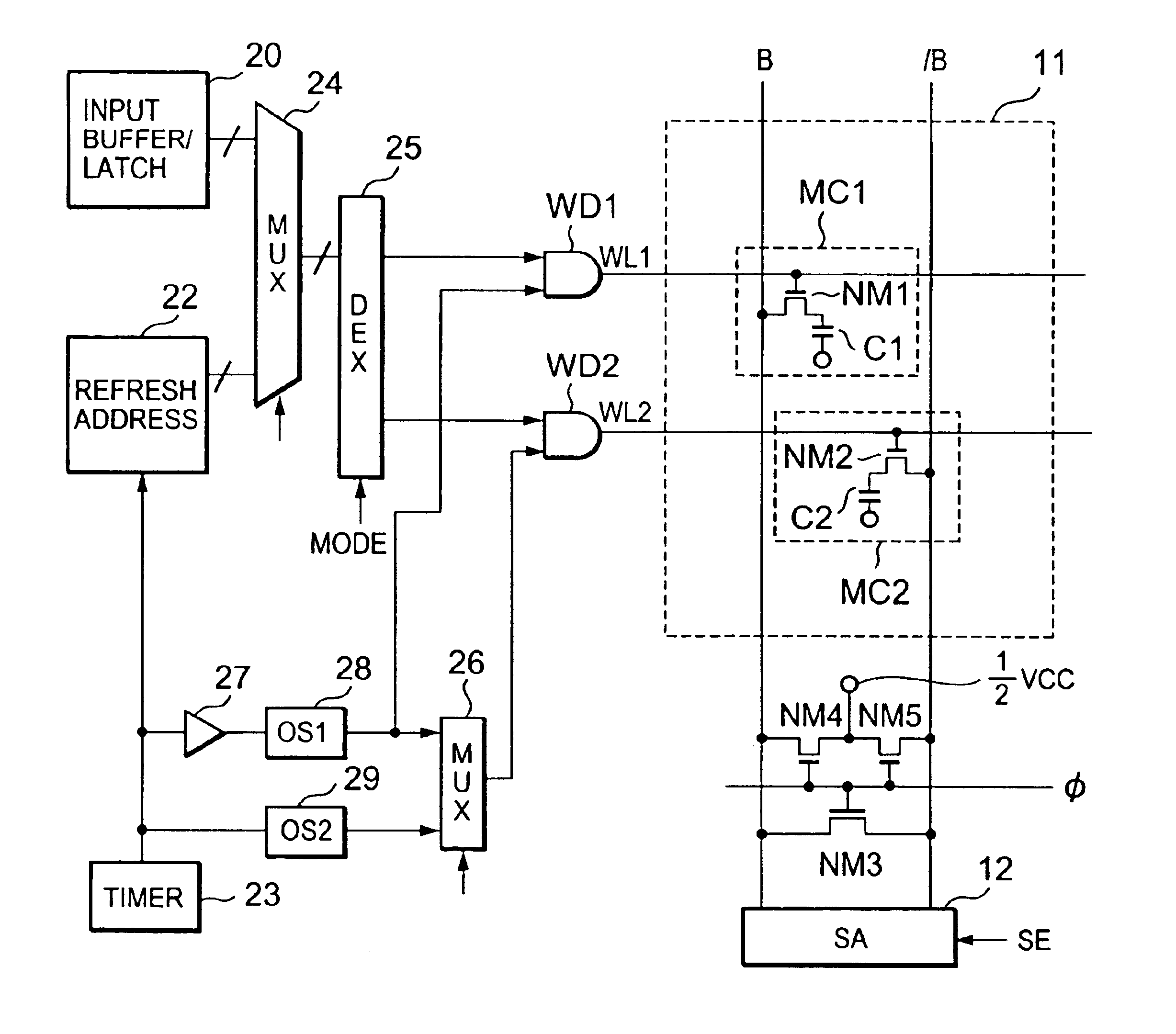 Semiconductor memory device having mode storing one bit data in two memory cells and method of controlling same