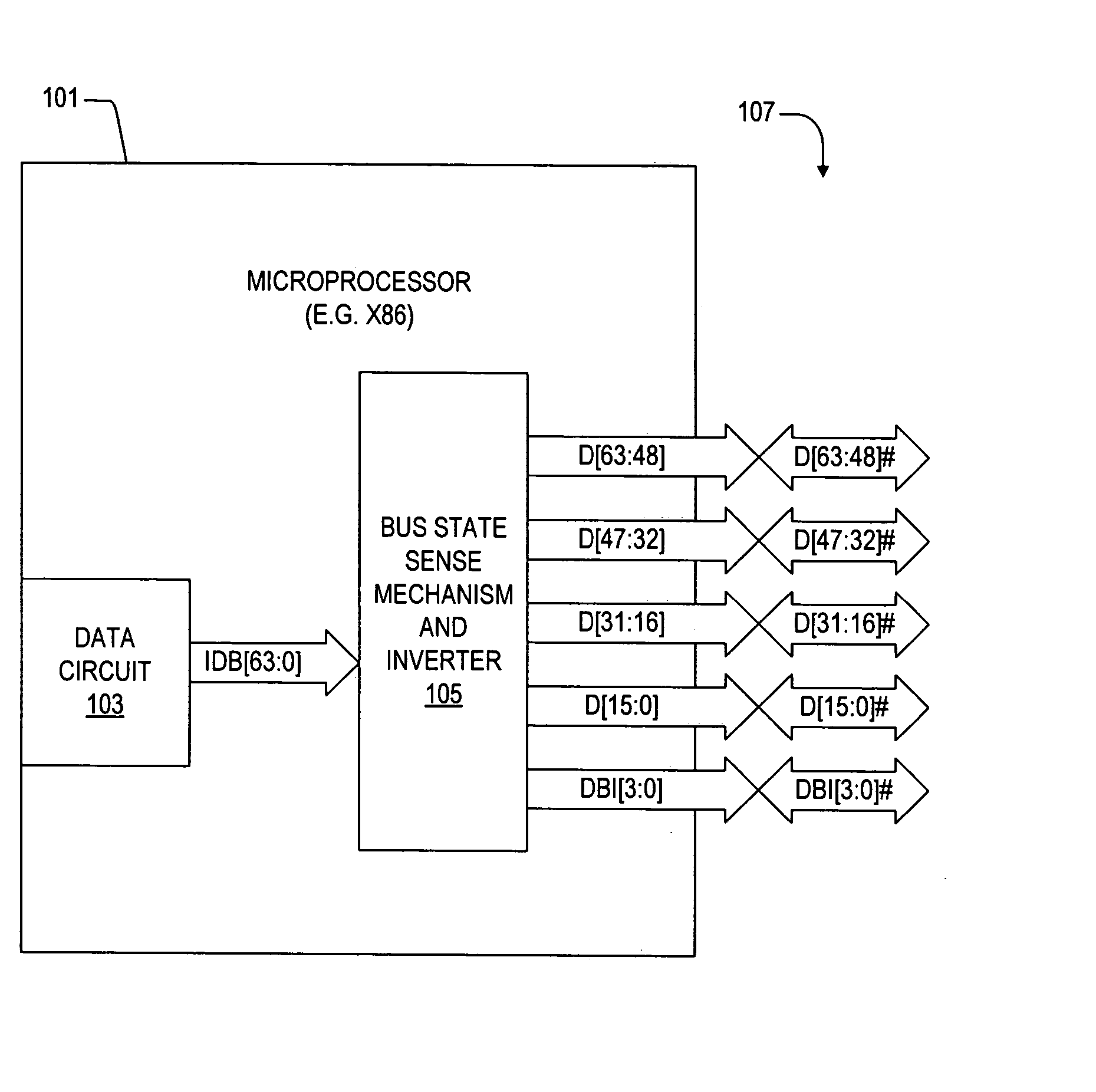 Sense mechanism for microprocessor bus inversion