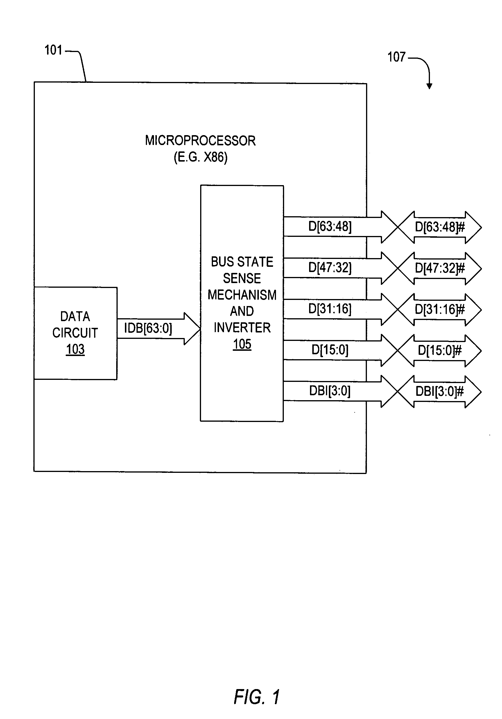 Sense mechanism for microprocessor bus inversion