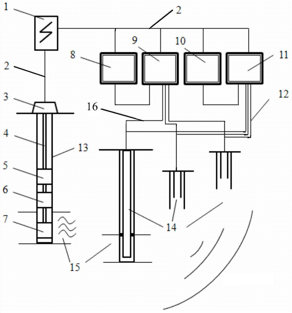 High-power resonance wave-chemical composite profile control and flooding device and method