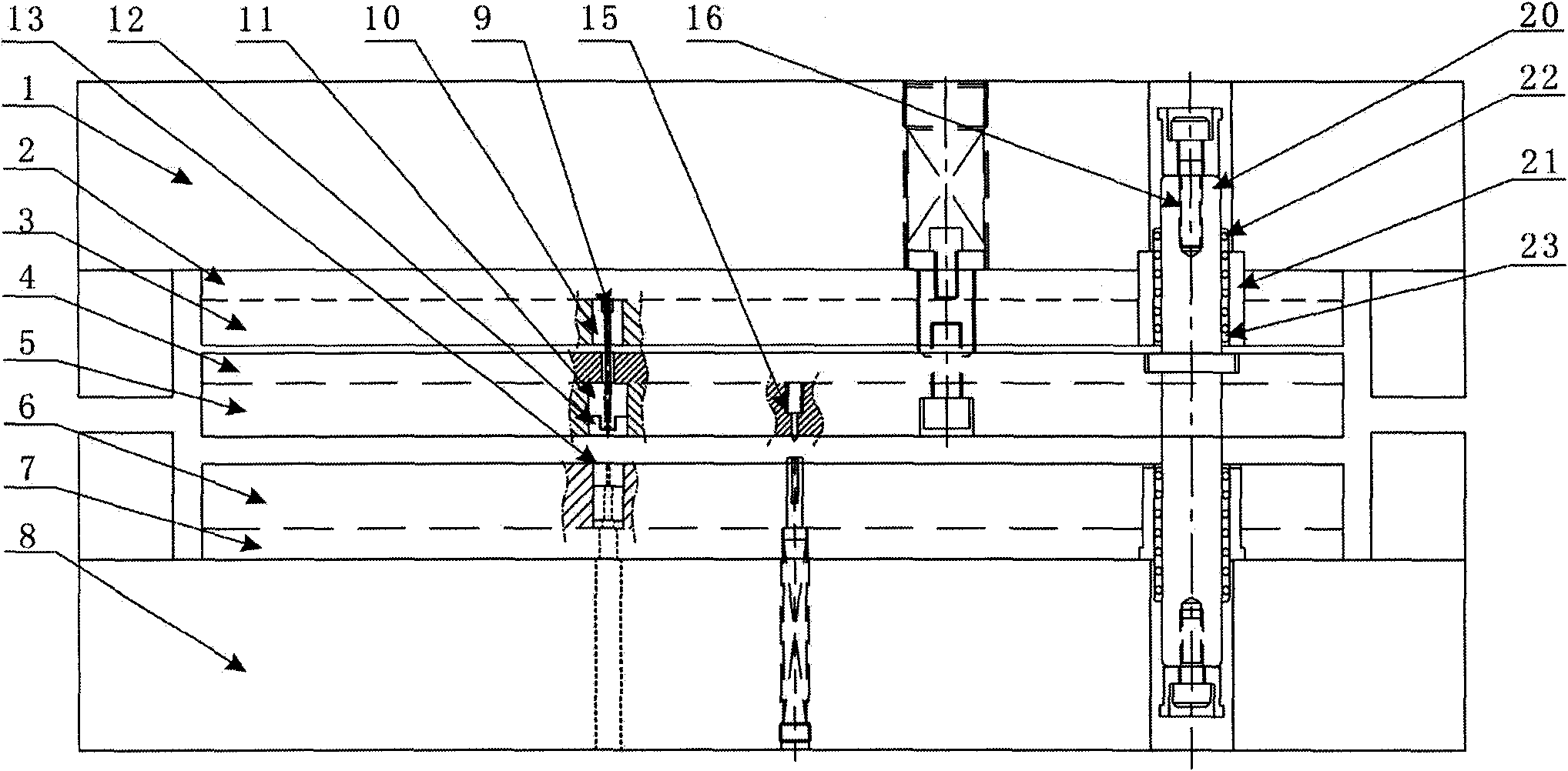 Progressive die integrating small hole punching and forming