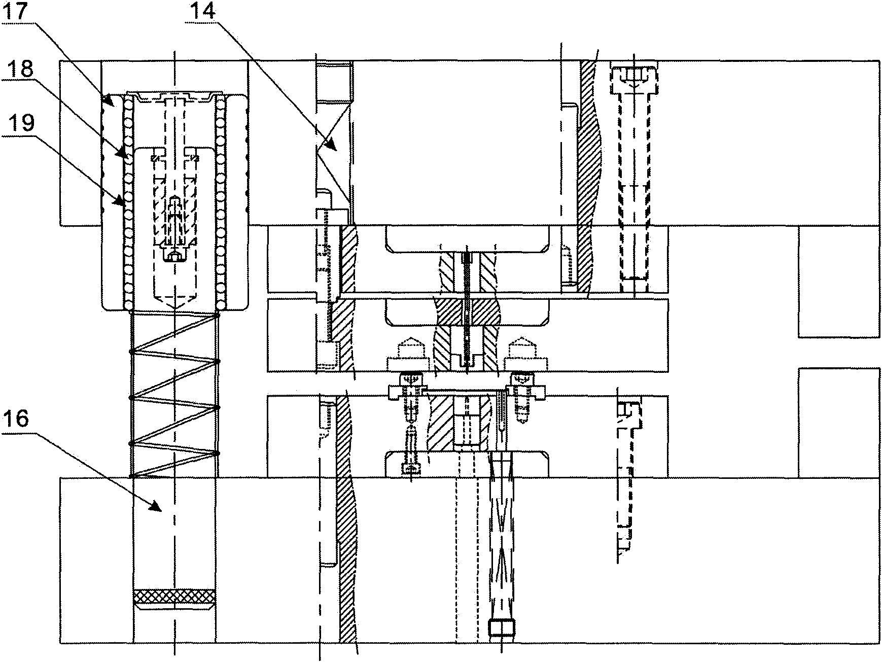 Progressive die integrating small hole punching and forming