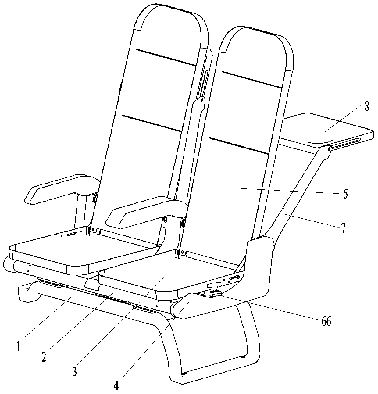 Table board structure used on back of train or airplane seat